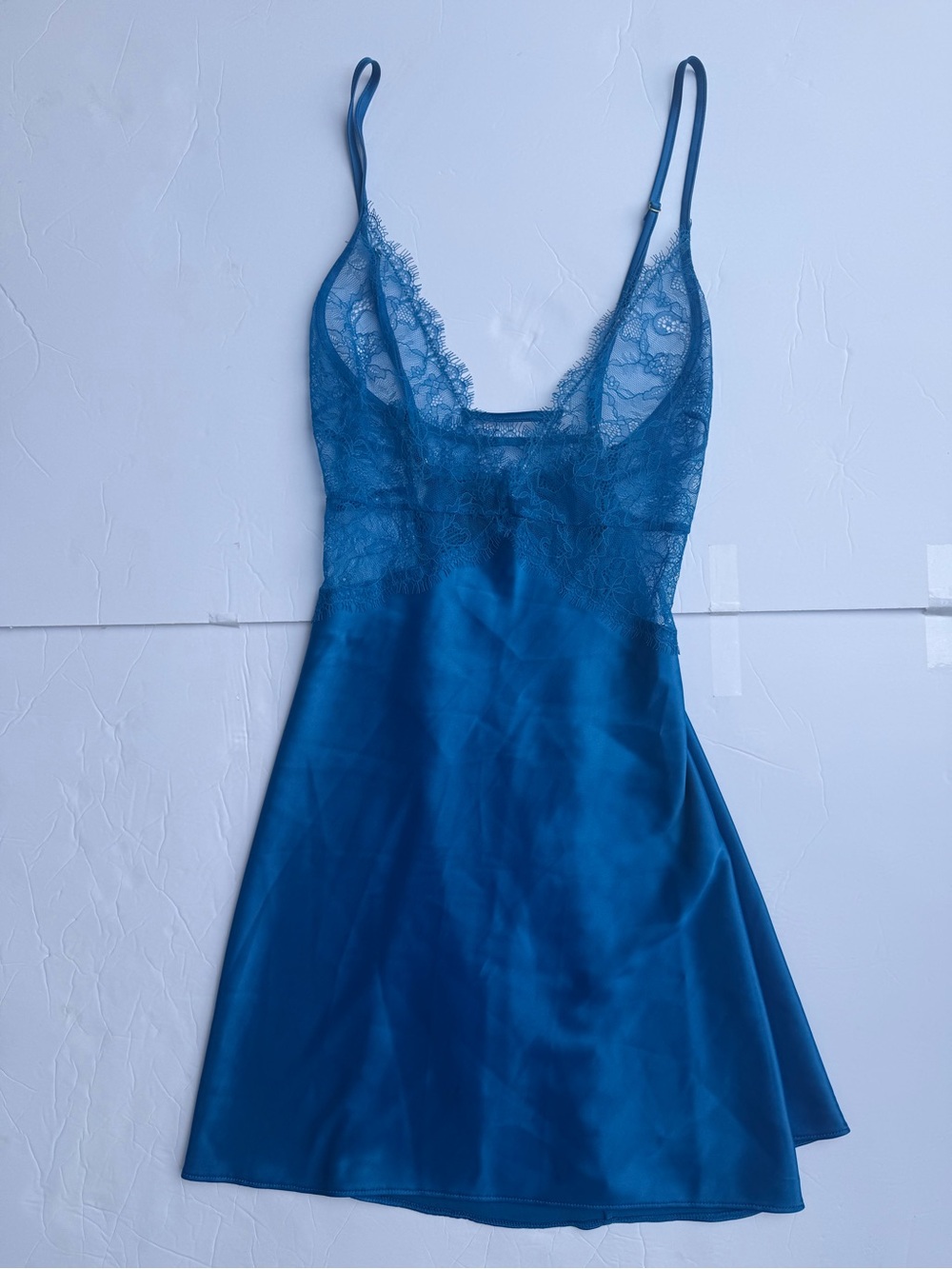 Victoria's Secret Teal Lace-Trim Satin Slip